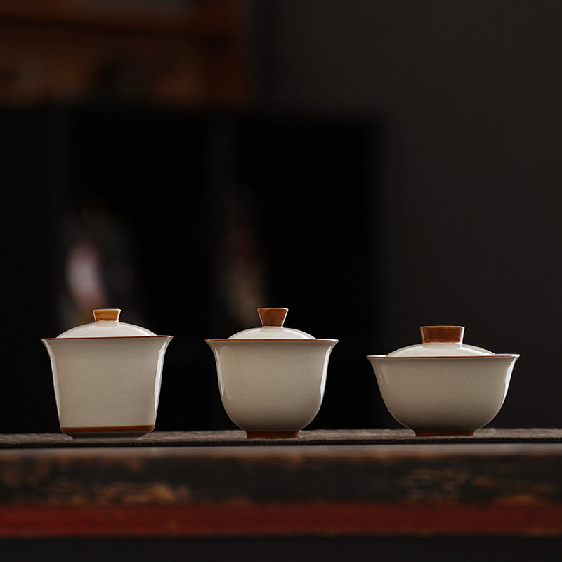 三木茶器功夫茶具不烫手盖碗复古陶瓷草木灰手绘书法泡茶碗杯,餐饮具,盖碗,淘宝优惠券,粉丝福利购,淘宝优惠卷