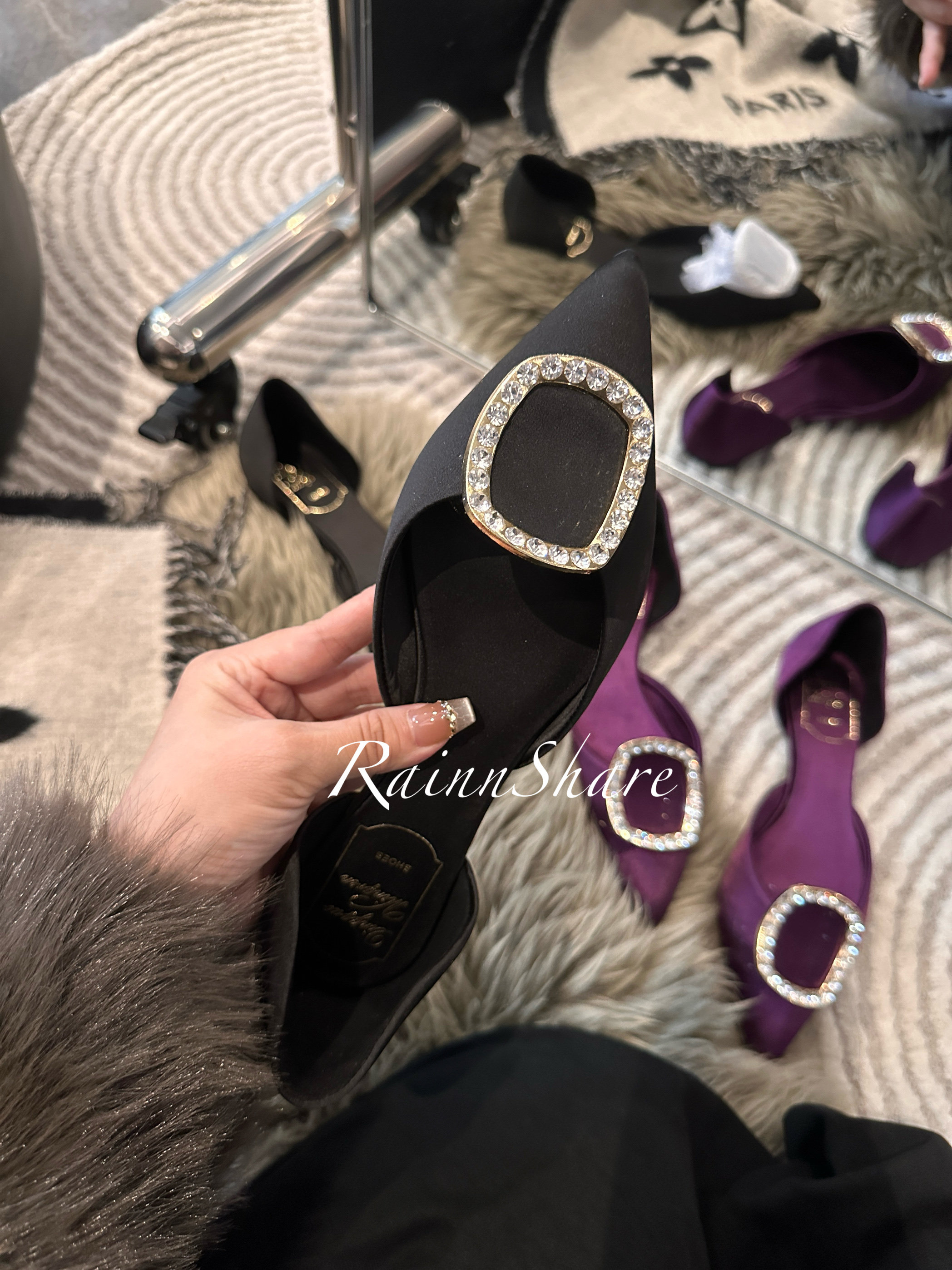 RainnShare 25新款经典方扣水钻尖头平底鞋单鞋女鞋,女鞋,浅口单鞋,淘宝优惠券,粉丝福利购,淘宝优惠卷