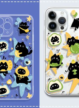 小黑猫适用vivoY76华为荣耀苹果16小米OPPOReno7红米Note13手机壳