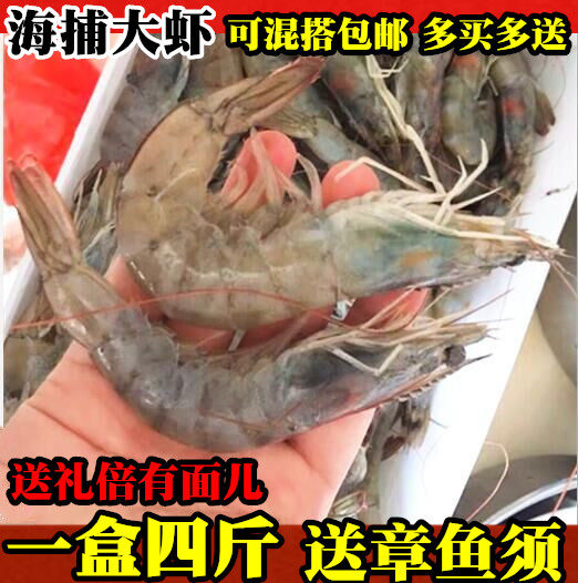 新鲜大虾鲜活海鲜水产鲜虾海虾基围虾冷冻对虾大冻虾4斤装包邮
