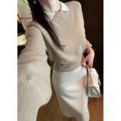 通勤小衫 等跑单 又乖又嗲 羊毛假两件翻领针织