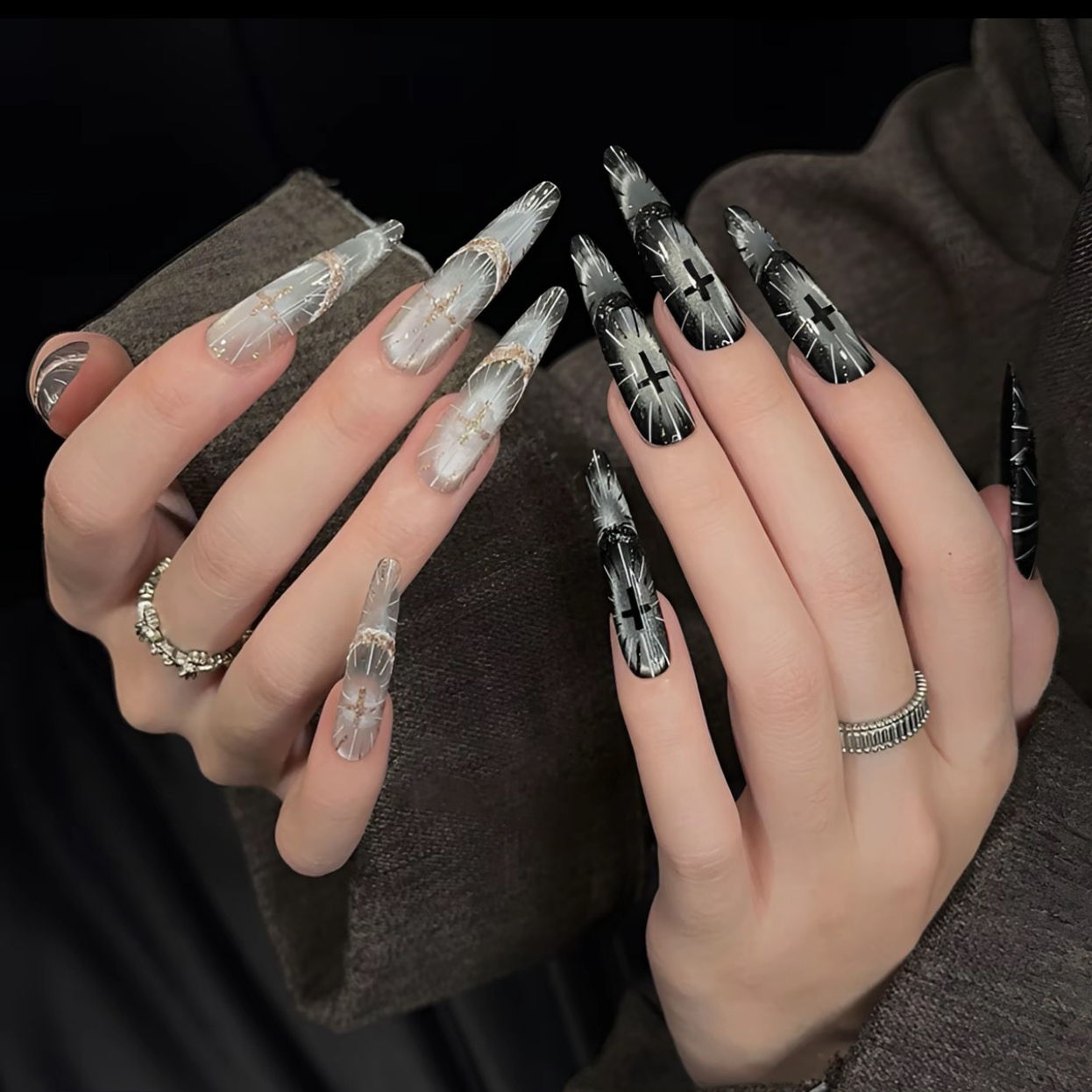 【神谕圣光】纯手工穿戴甲长款十字架猫眼法式小众2025新款高级