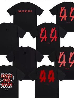 电音节穿搭短袖44潮牌后背红色44系列techno锐舞T恤纯棉