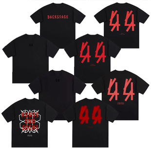 电音节穿搭短袖44潮牌后背红色44系列techno锐舞T恤纯棉