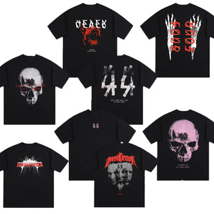dj同款暗黑TechnoT恤电音节锐舞穿搭44骷髅印花美式宽松短袖