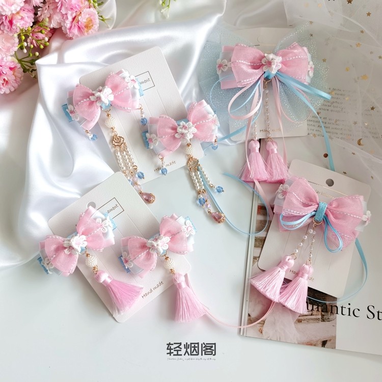 轻烟阁 A02春天的花儿浅粉蓝少女古风公主甜美儿童发饰顶夹对夹,童装/婴儿装/亲子装,发饰,淘宝优惠券,粉丝福利购,淘宝优惠卷