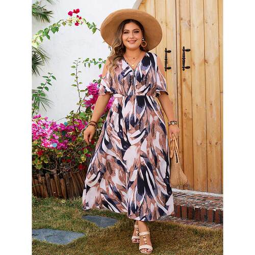 Fashion summer plus size womens off shoulder dress 大码裙子