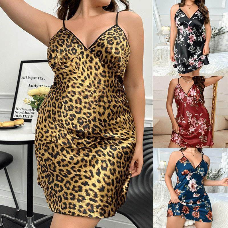 Plus size Suspender sexy ice silk pajamas women Nightgown 裙