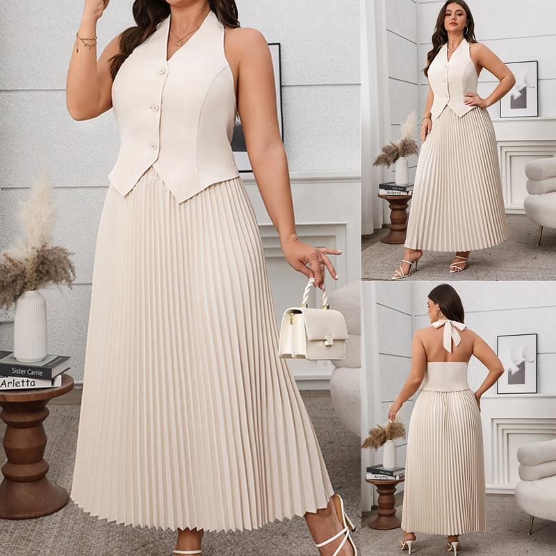 Spring/Summer women clothing set Vneck Vestlong skirt 套裙