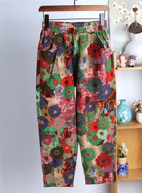 Coton awndlinen pantYYMs , omen's summer pantst, floral p