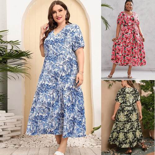 Plus size summer women dresses big size lady Print dress 女
