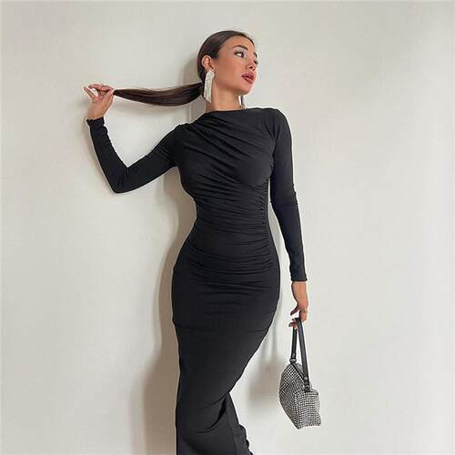2024 New slim fit long style buttocks wrapped dress women