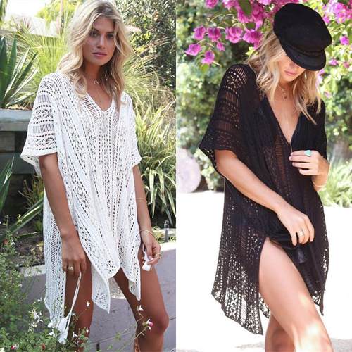 beach cover up bikini women overall dress long white knit