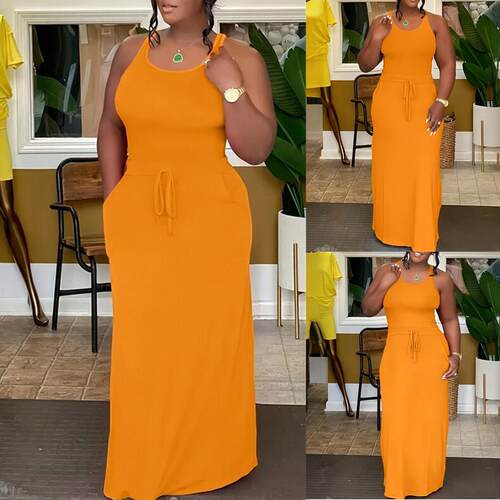 Plus size women solid color sexy halter dress大码女装连衣裙