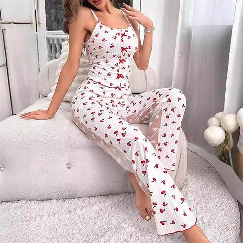 Printed Clashing Colors Spliced Netting Home Wear, Front Sli