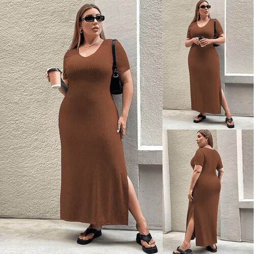 Plus size summer women dresses big size lady dress 开叉长裙