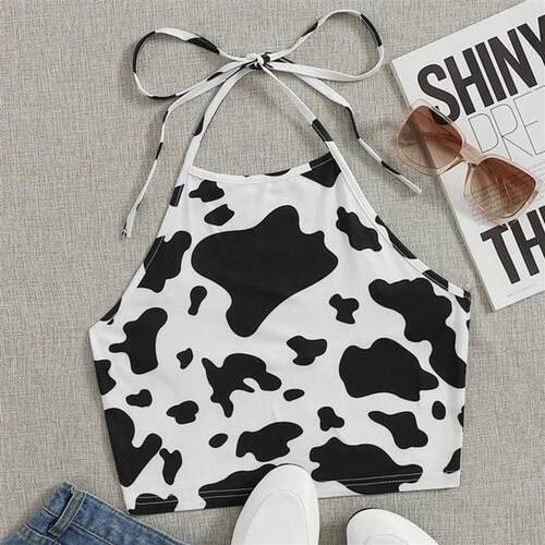 Sexy print camisole with halter halter 性感露背挂脖小背心女