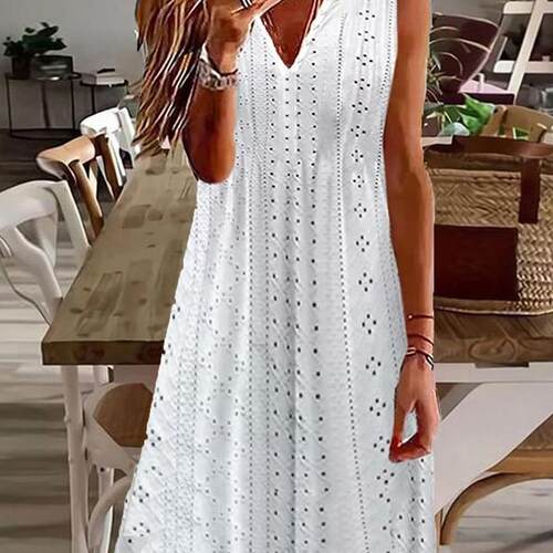 Solid Vneck Sleeveless Loose fitting Dress纯色V领无袖连衣裙