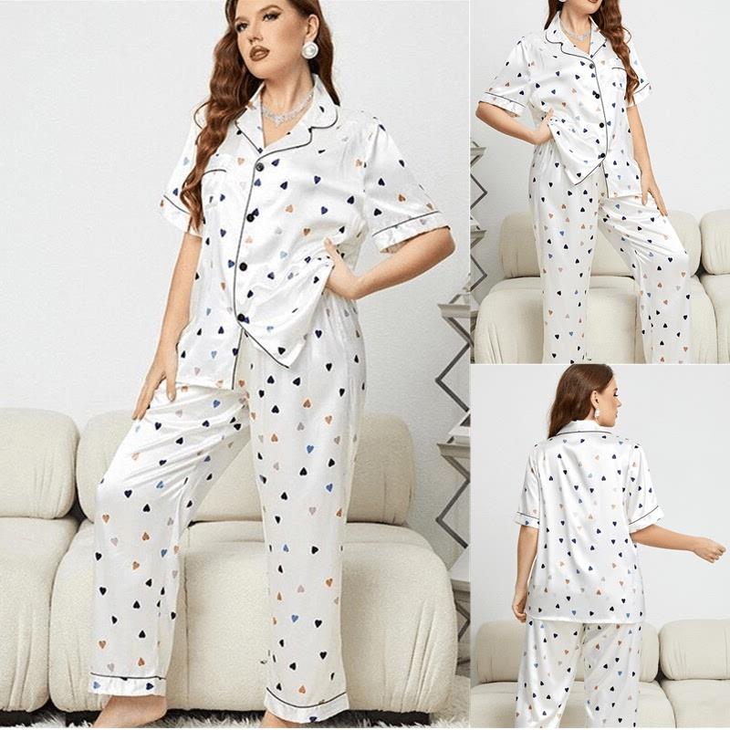 Fat women plus size Ice Silk Sling pajamas Twopiece suit 女
