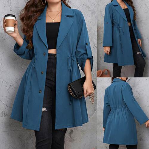Plus Size Women tailored collar Coat Fashion Long Jacket外套