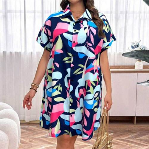 2024Plus size summer women dresses big size lady Print dress