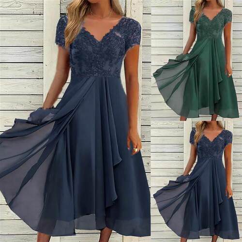 Vneck lace high waisted hollowed out dressV领蕾丝镂空连衣裙