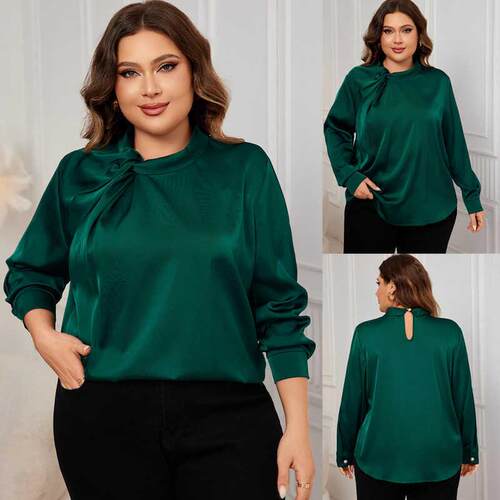 Plus size long sleeved women shirt fat tops 大码纯色长袖衬衫