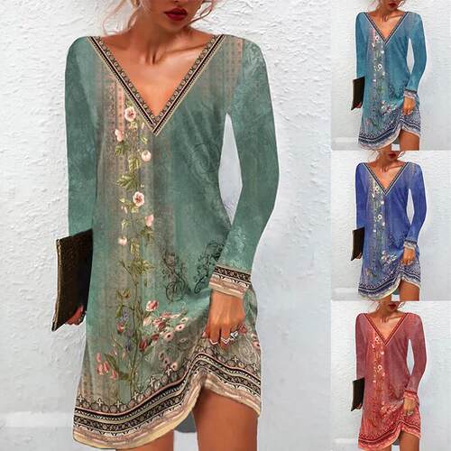 Vneck sleeve loose dress 春款V领长袖宽松腰连衣裙女短袖长裙