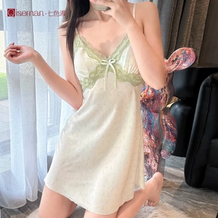家居服吊带睡衣女款 可爱印花高级感睡衣女夏冰丝学院风薄款 夏胸垫