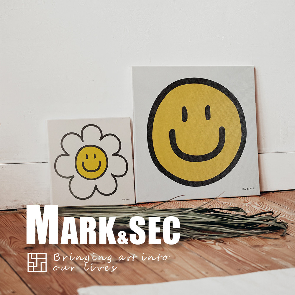 ins简约可爱黄色笑脸符号个性表情装饰画小红书同款治愈挂画卧室