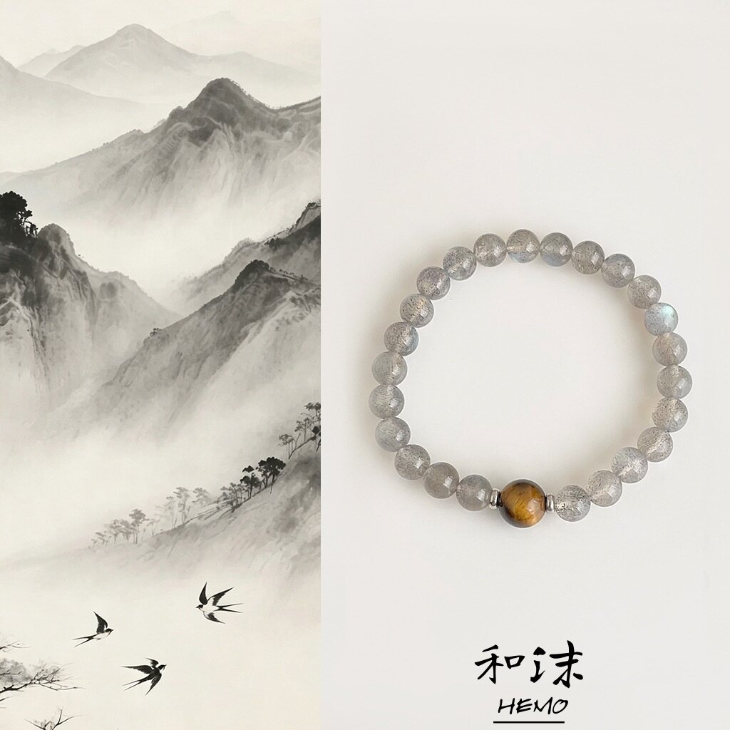 Hemo原创天然月光石水晶简约手串