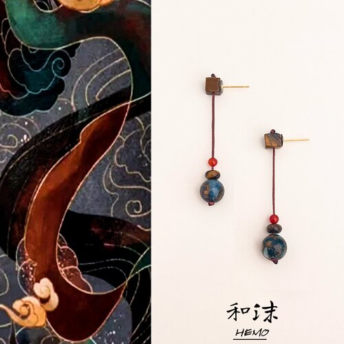和沫手作国风红玛瑙耳环小众复古