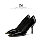 LUKE朴彩英rose同款 方头漆皮气质通勤单鞋 性感黑色高跟鞋 秋冬新款