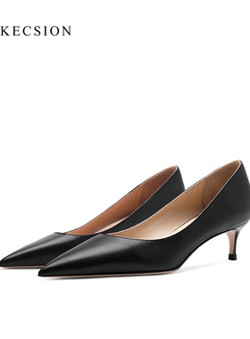 LUKE黑色高跟鞋女细跟尖头职业低跟久站不累脚软皮工作鞋日常通勤