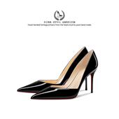 漆皮红底黑色通勤高跟鞋 LUKE御姐风高跟尖头浅口时尚 单鞋 不累脚