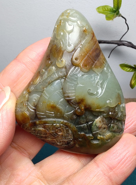 新疆和田玉籽玉秋梨皮锦灰堆手把件细腻油润高档男女国风龙凤呈祥