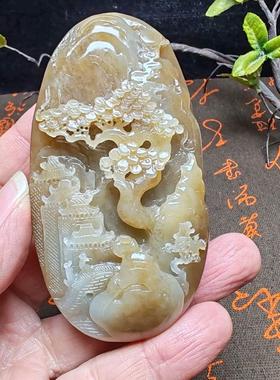 新疆和田玉且末糖玉山水意境手把件苏工高档珍藏男女国风宁静致远