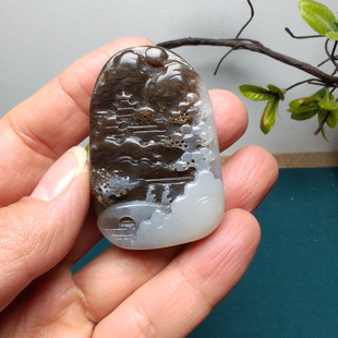 和田玉糖白玉山水意境吊坠挂件苏工精品保真油润男女国风宁静致远