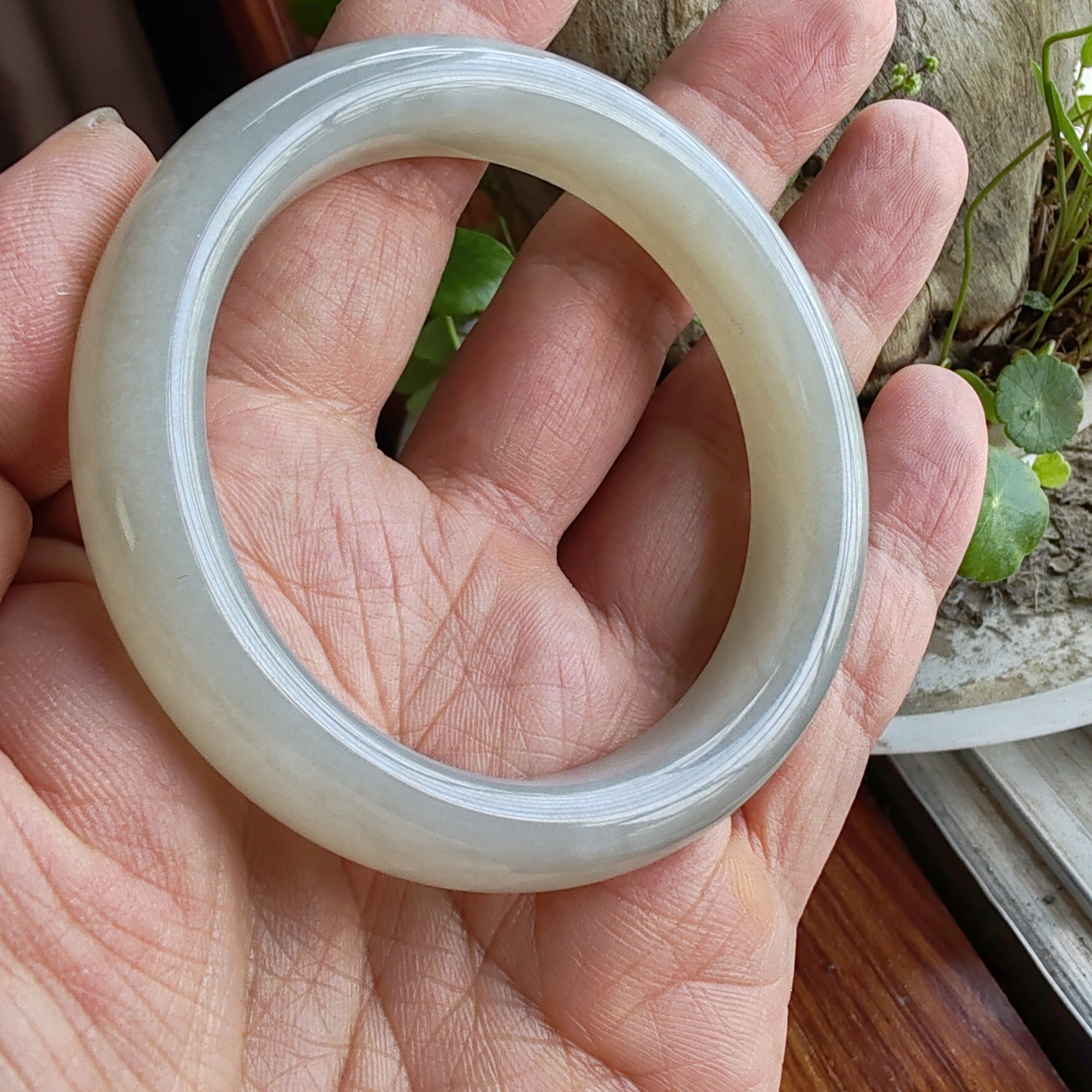 送证书和田玉烟灰色飘花意境手镯玉镯子56mm+精品仙女烟岚云岫