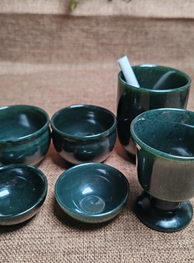 玉杯子玉碗把件摆件和田玉塔青玉