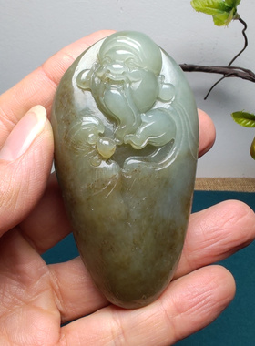 新疆和田玉且末糖青白玉财神蝙蝠手把件苏工精品男女国风招财进宝