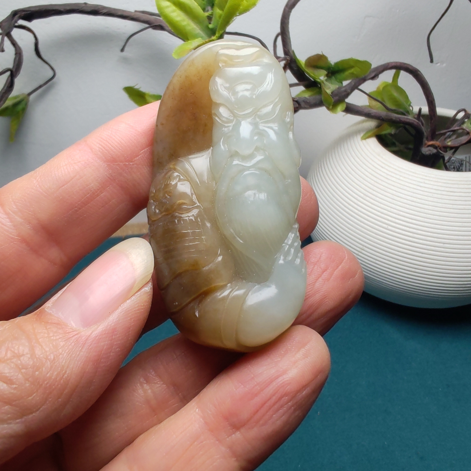 和田玉糖青白玉武财神关公吊坠挂件苏工精品油润男女国风义薄云天