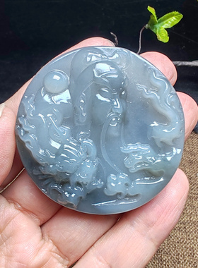 和田玉烟灰色烟紫色御龙关公圆牌子细腻高档职场男女国风前程似锦