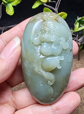 罗汉手把件和田玉且末蓝调糖玉