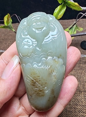 财神手把件和田玉且末糖青白玉