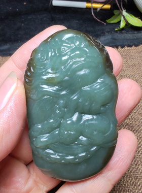 钟馗手把件和田玉且末蓝调糖玉