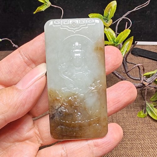 和田玉文殊菩萨且末糖青白玉牌子