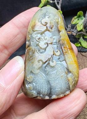 新疆和田玉籽料青花墨玉仿古龙手把件高档油润男女国风龙行天下