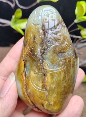 仿古龙兽头貔貅手把件和田玉籽玉