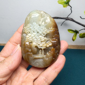 新疆和田玉且末糖青白玉山水手把件苏工精品油润男女国风宁静致远